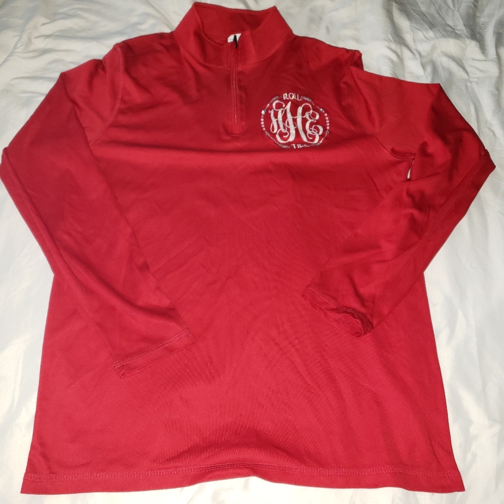 HHE initial long sleeve monogrammed pull over Red with Alabama Logo in the back